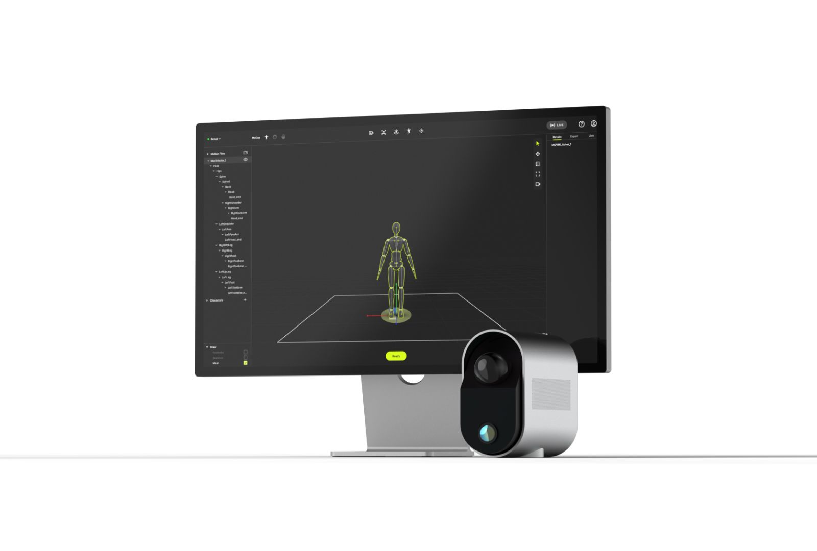 Once the device is set up and connected to a computer, motion data can be captured in real time.